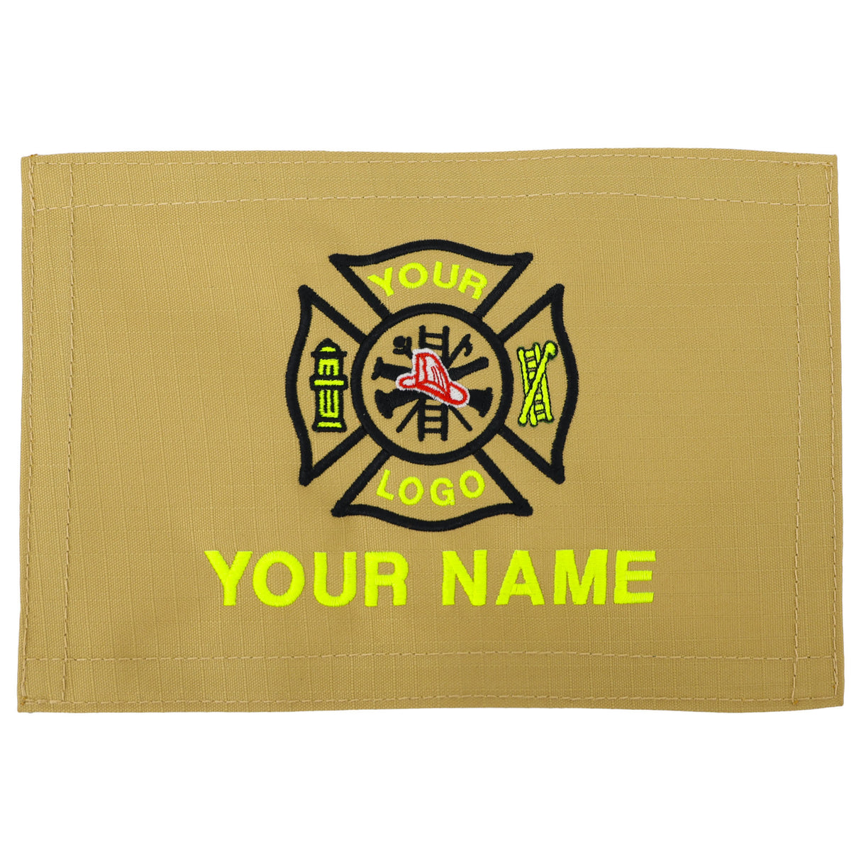 Kaki green flag with a logo and text space on a white background