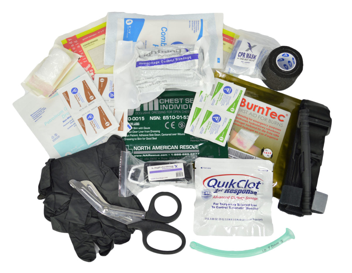 IFAK refill kit including CAT Tourniquet, Hyfin Chest Seal, QuikClot Gauze