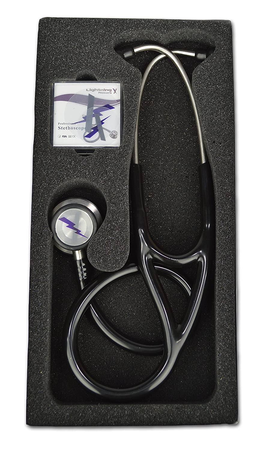 Professional Cardiology Dual Head Stainless Steel Stethoscope - Black - SERVOXY INC