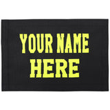 Black flag with yellow text 'YOUR NAME HERE' on a white background