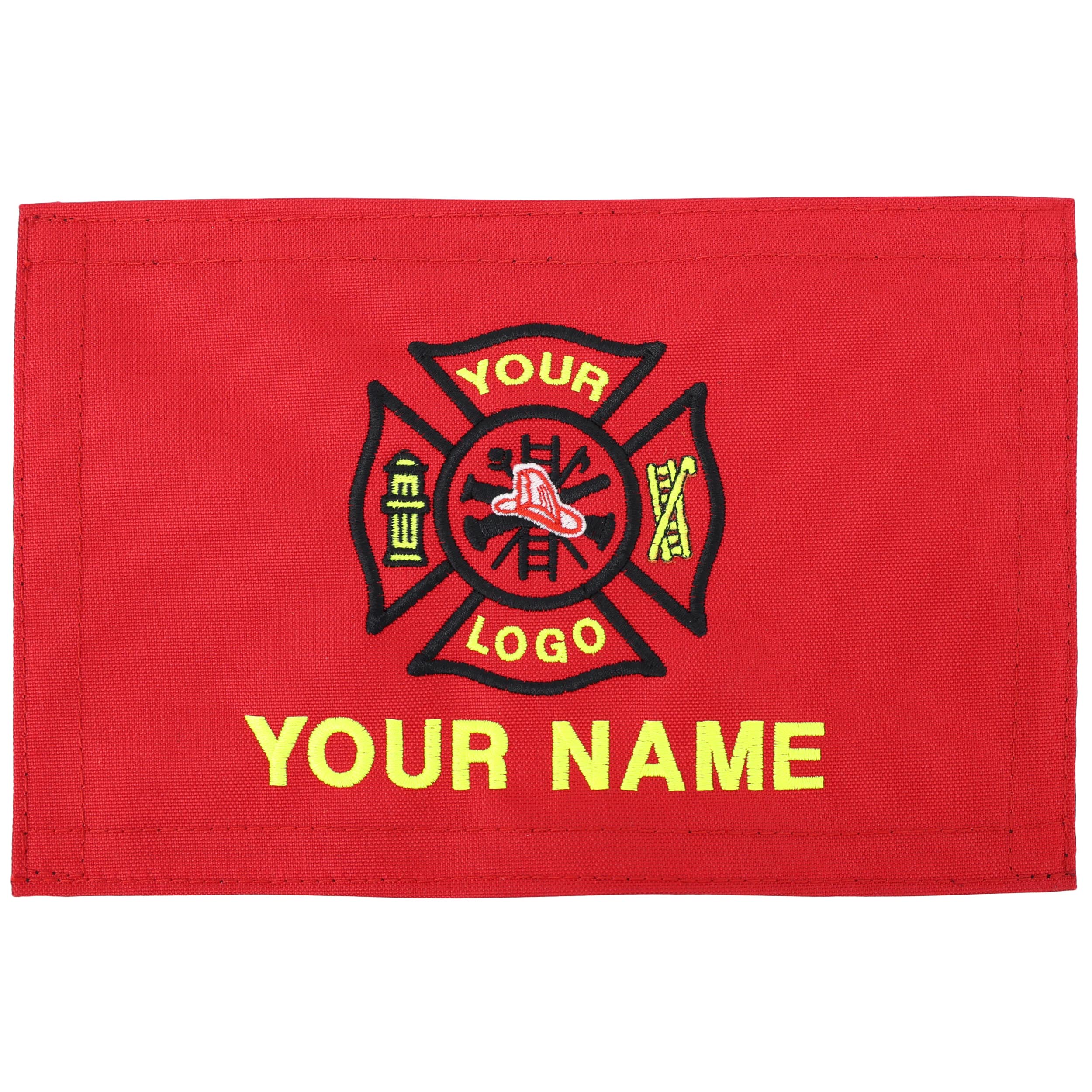 Red flag with a Maltese cross emblem and customizable text on a white background