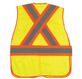 Yellow safety vest with reflective stripes on a white background