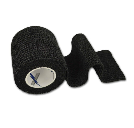 Black elastic bandage with a brand logo on a white background