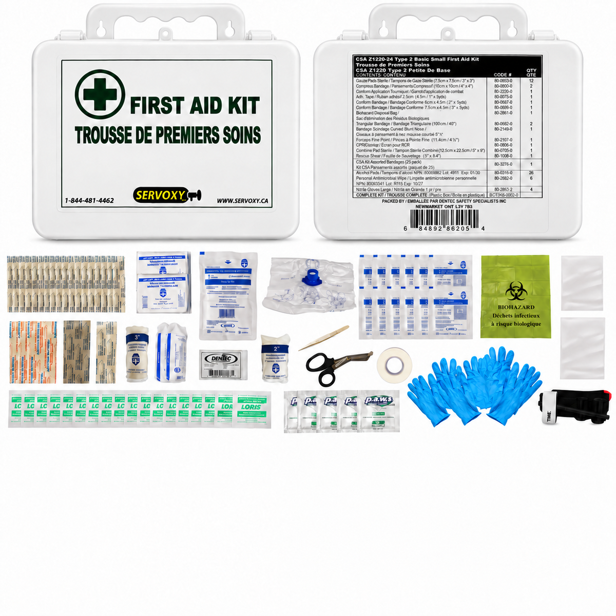 Servoxy CSA Z1220-24 Type 2 small first aid kit for 2-25 workers, containing essential first aid supplies in a compact container.