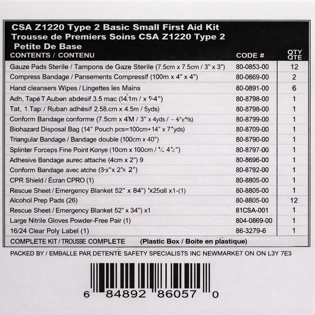 content list csa type 2 small kit