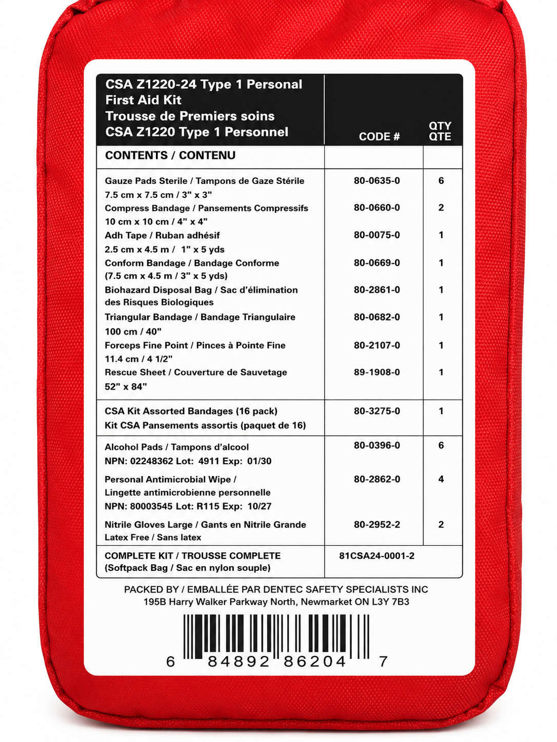 Servoxy First Aid Kit CSA Z1220-24 Type 1 for one worker, compact emergency medical supplies in a portable kit.