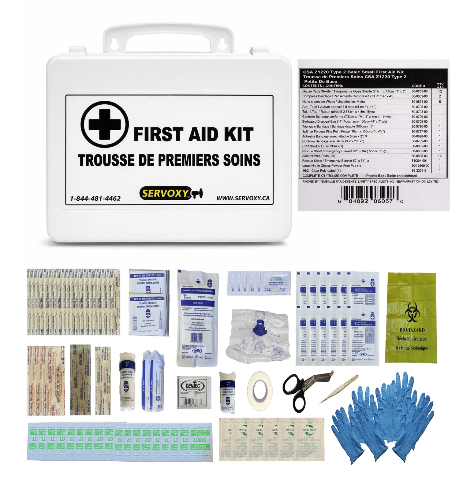 CSA Z1220 TYPE 2 BASIC SMALL FIRST AID KIT BULK Plastic (2-25 Workers) - Servoxy Inc