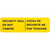 Yellow security seal label with black text on a white background