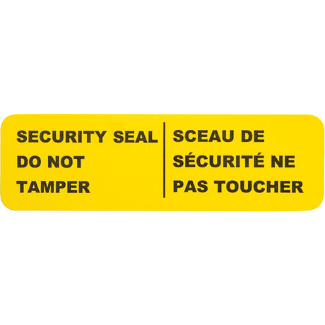 Yellow security seal label with black text on a white background