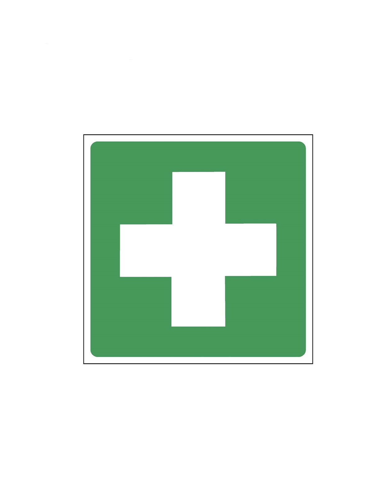 Green square with a white cross in the center on a white background