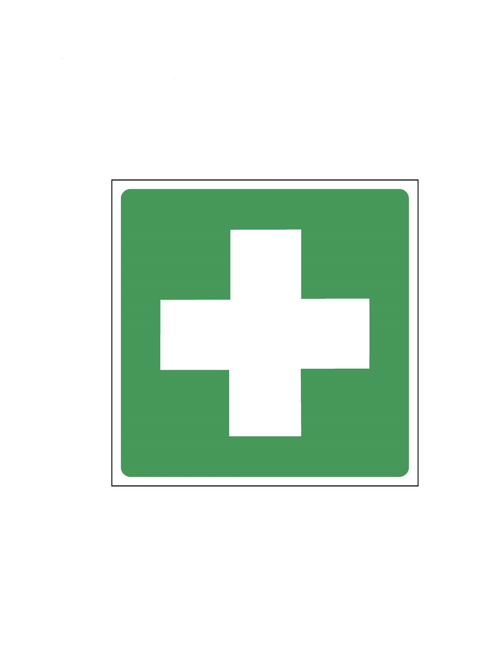 Green square with a white cross in the center on a white background