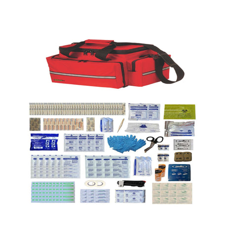 CSA Z1220 Type 3 First Aid Kit with CAT Tourniquet and Foam Splint in Soft Pack Trauma Bag. Covers 26–50 workers. Waterproof nylon bag with full supplies.