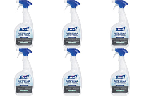 6-pack of Purell Multi-Surface Sanitizer & Disinfectant spray bottles arranged closely together, showing front labels clearly