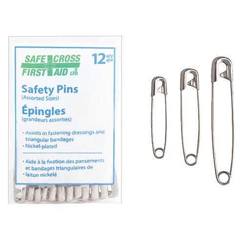 Safety Pins, Assorted Sizes, 12/Package - SERVOXY INC
