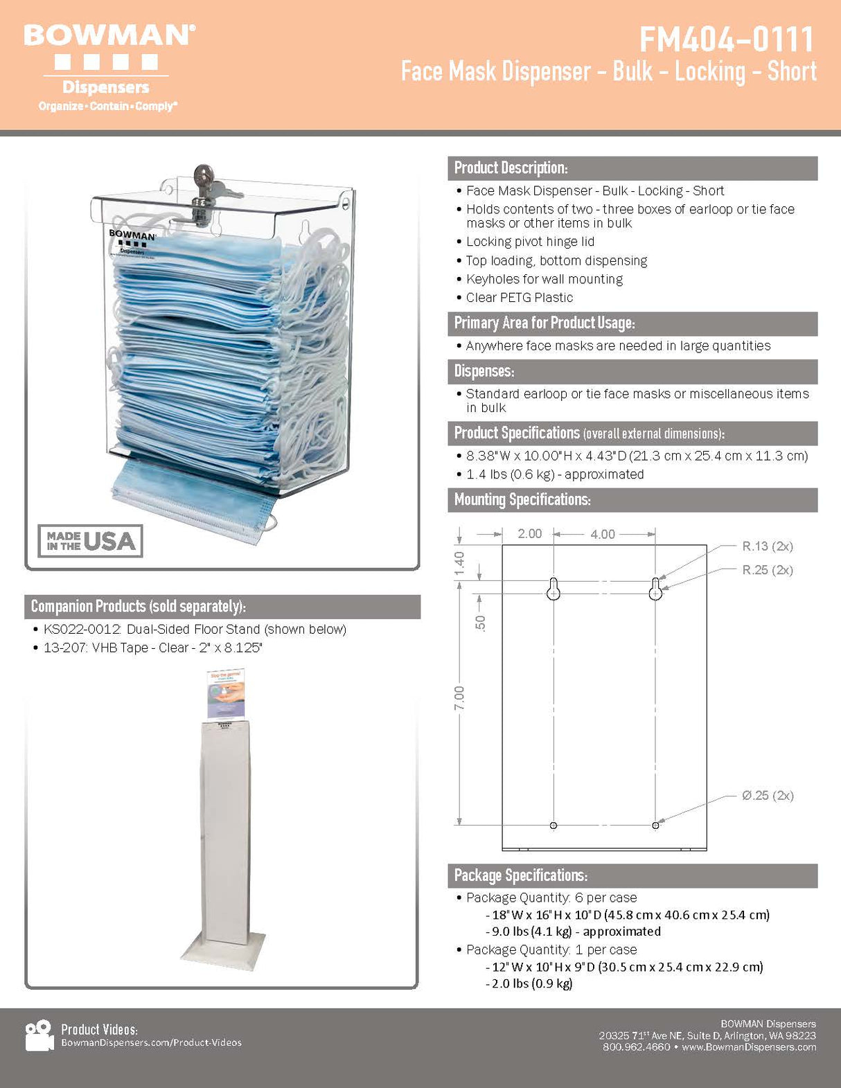 Face Mask Dispenser - Locking-Short - SERVOXY INC