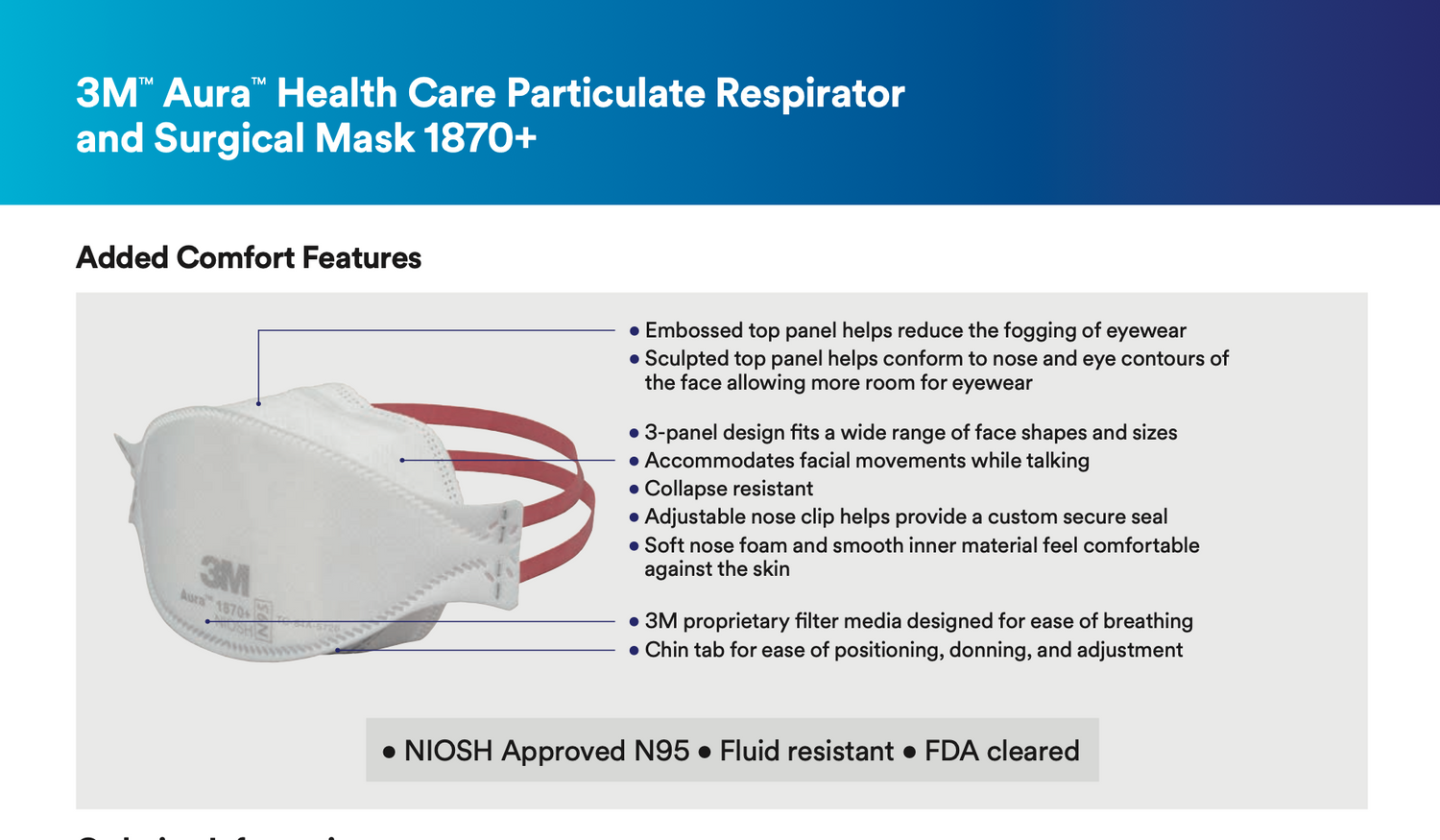 3M Aura Particulate Respirator Mask, 1870+, N95-20 Pack - SERVOXY INC