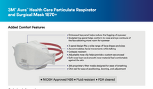 3M Aura Particulate Respirator Mask, 1870+, N95-20 Pack - SERVOXY INC