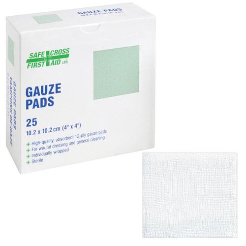 Compresses en gaze, 10,2 x 10,2 cm, Stériles, 25 par boîte