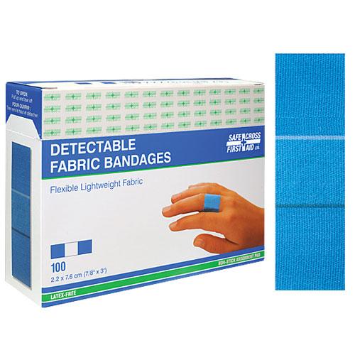 Metal Detectable Bandages, 2.2 x 7.6 cm, 100 per box - SERVOXY INC