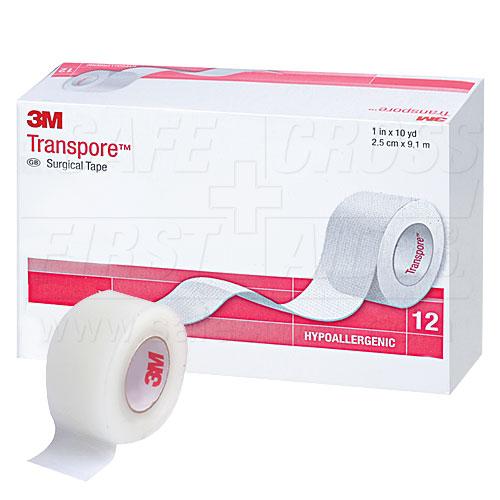 Transpore, Ruban Plastique Chirurgical, 2.5 cm x 9.1 m, 12 par boîte